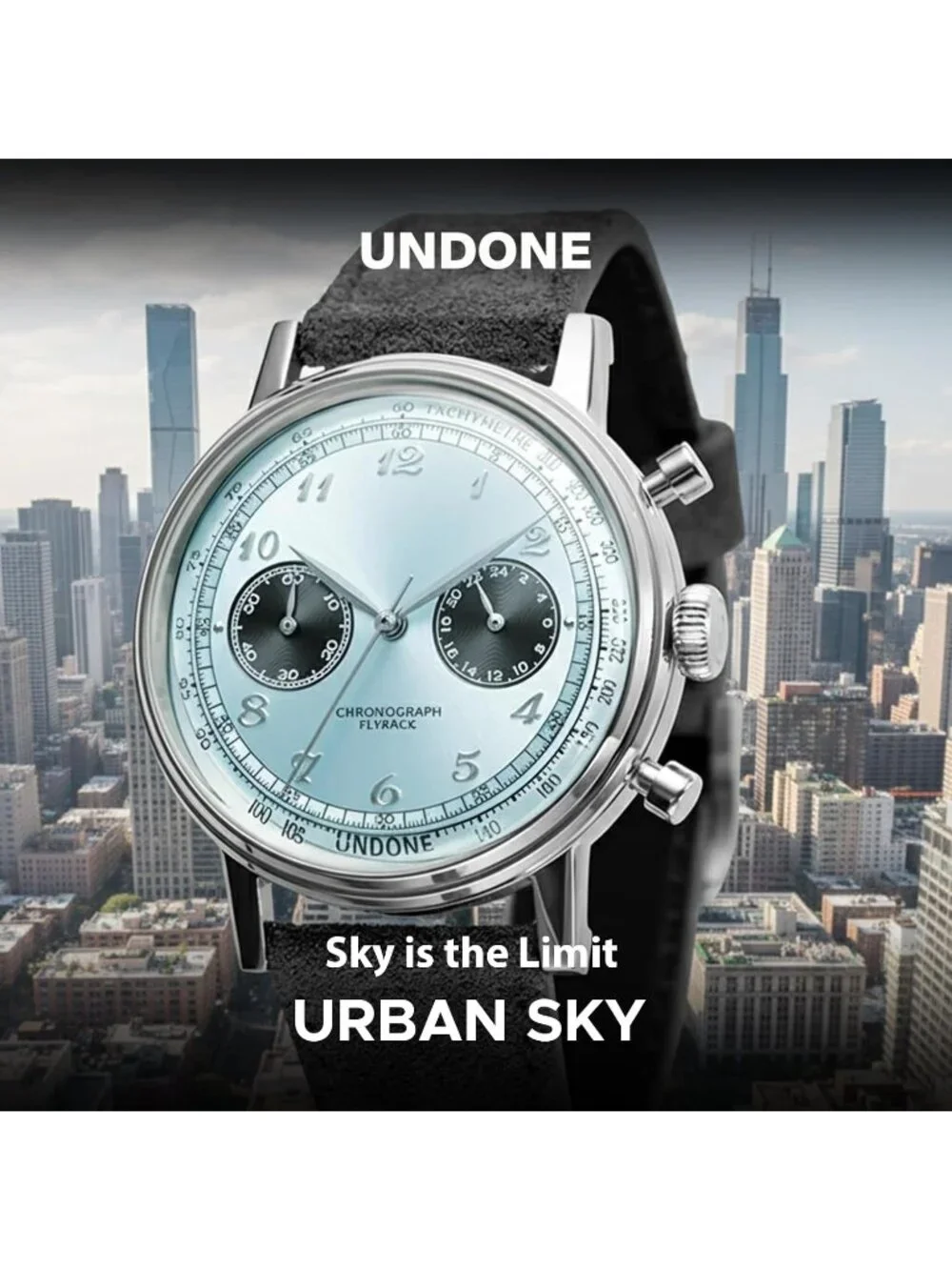 Undone Urban Collection Chronograph Mens Blue Dial Black Leather Strap Analog Wa